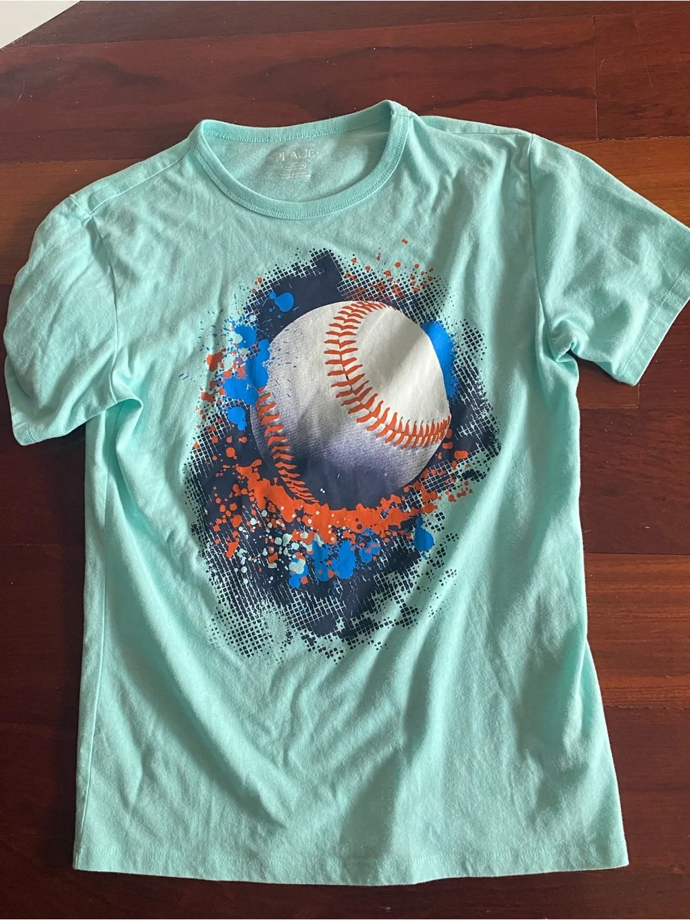 The Children's Place Mint Green Baseball Graphic Tee with Blue & Orange Details